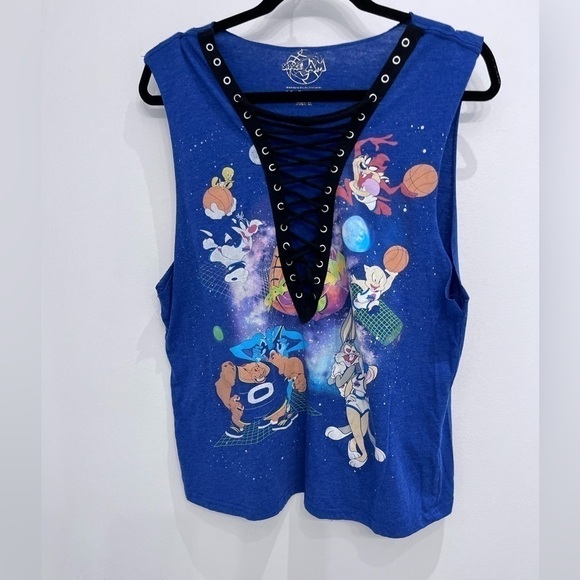 2/40$SPACE jam vintage bleu sleeveless top size medium - Picture 2 of 8